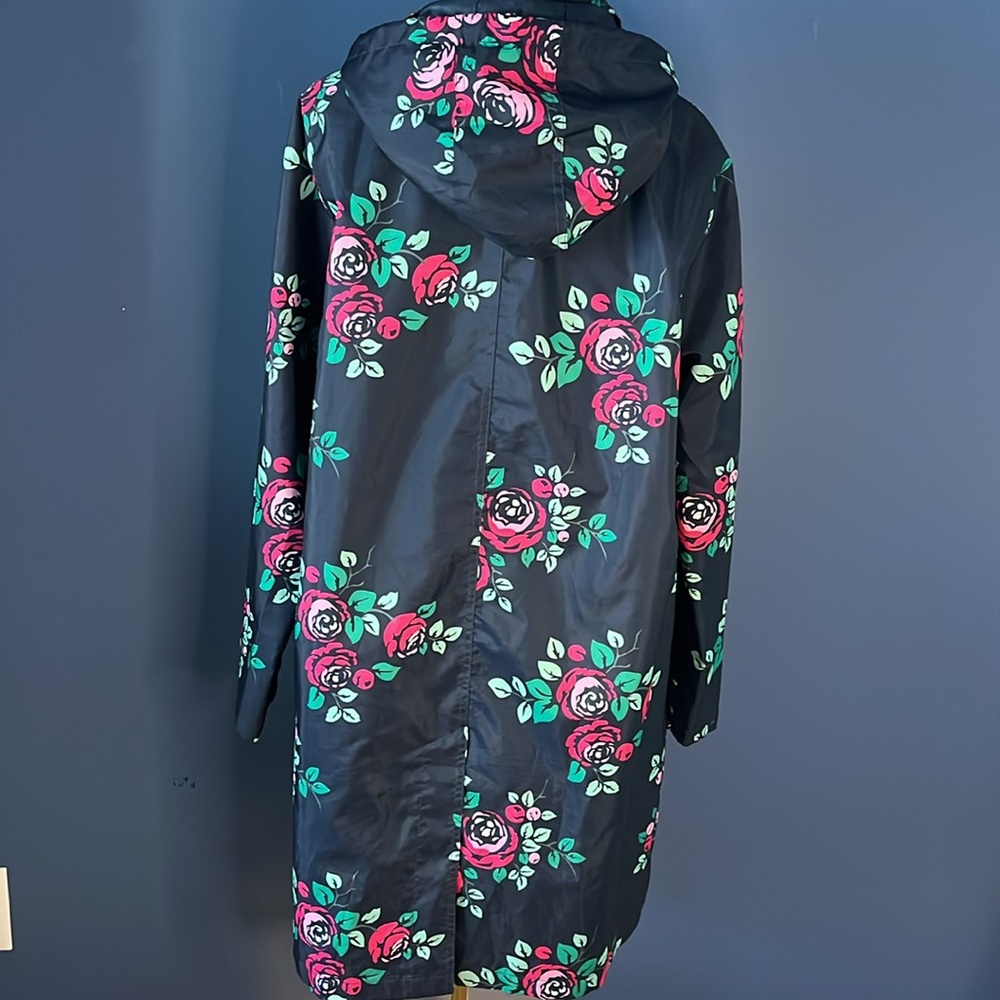 Capelli Raincoat with hood & belt, Ladies Med , darkest navy with floral print - Picture 3 of 16
